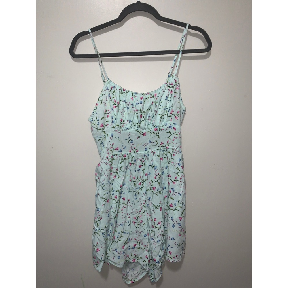Ci Sono Los Angeles Mint Floral Romper Cutout Back Smocked Rayon Size Medium
